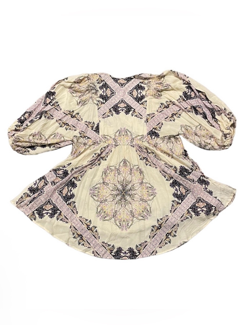 Free People Girl Talk Tunic Top in Ivory Combo, deep V neck, great pockets, EUC - Picture 10 of 12
